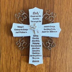 Decorative White Serenity Prayer Cross